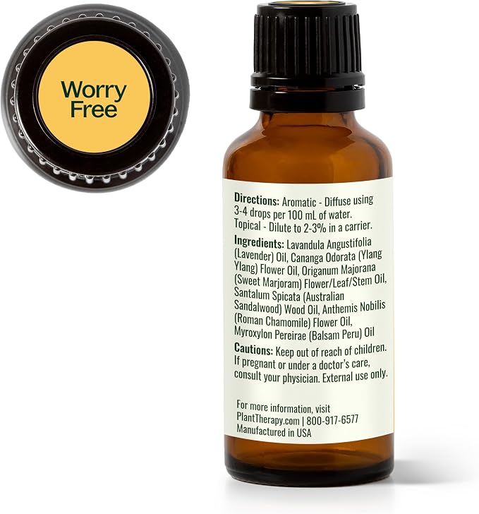 Plant Therapy Worry Free Essential Oil Blend 30 mL (1 oz) 100% Pure, Undiluted, Natural Aromatherapy, Therapeutic Grade