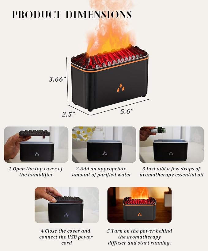 Essential Oil Diffuser, Flame Air Aromatherapy Diffuser, 7 Color Changing Light, Aromatherapy Humidifier with Auto Shut-Off for Home, Bedroom, Yoga, Spa(White)
