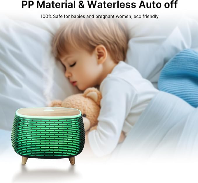 Essential Oil Diffuser, 400ml Aromatherapy Diffuser for Essential Oils, Ultrasonic Diffuser with 2 Mist Modes, Cool Mist Humidifier with 7 LED Color Lights and Auto-Off Safety, for Large Room Office