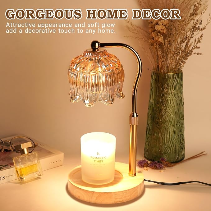Funistree Flower Candle Warmer Lamp with Timer, Dimmable Candle Lamp Warmer, Christmas Birthday Gifts for Women Mom Her, Housewarming Home Decor, Lotus Wax Warmer for Yankee Candles - Warm Amber