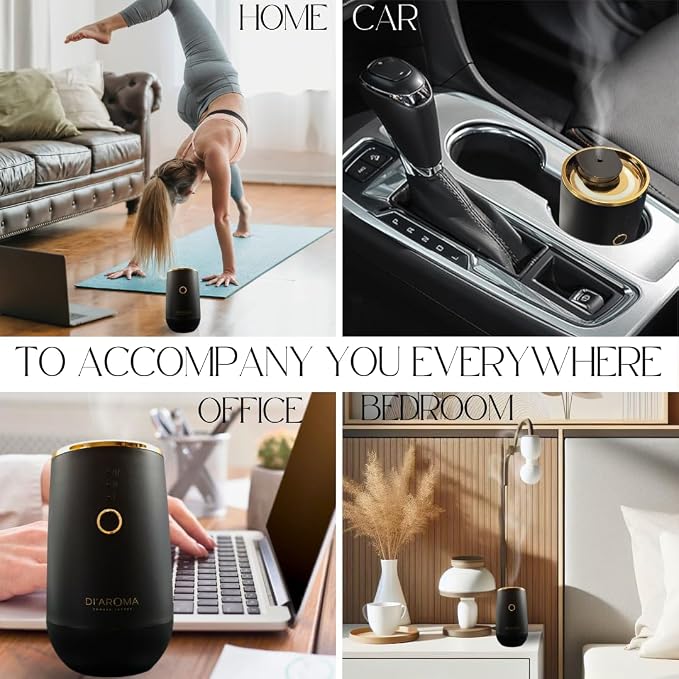 Waterless Essential Oil Diffuser – Portable Nebulizing Aroma Oil Diffuser for Car, Home & Office, USB Rechargeable, Silent Operation, No Water Needed, Di'Aroma (White)