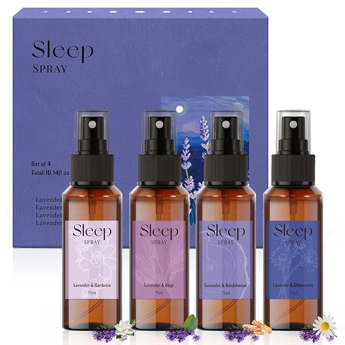 SCENTORINI Sleep Spray, 10.14 oz Pillow Spray for Sleep Calming, Lavender Essential Oil, 4 Pack Relaxing Aromatherapy Mist for Bedding, Liners, Room Spray Air Freshener