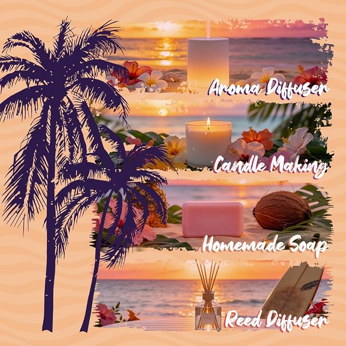ARVIDSSON Hawaii Fragrance Oil Set, Summer Essential Oils for Diffuser, Tropical Scent Oils - Sunset Breeze, Coconut Coast, Gild Pineapple, Tropical Citrus, Iced Watermelon, Tanderine Mojito