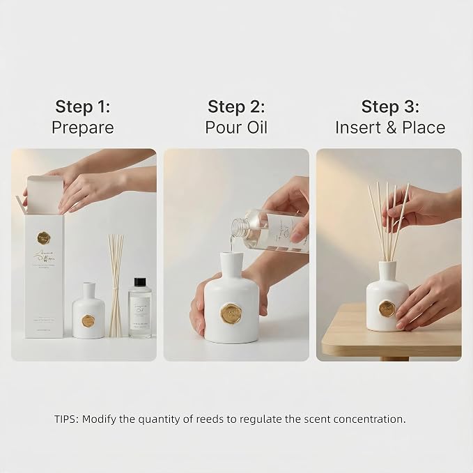 Reed Diffuser Set-White Musk-Strong Scent,Long-Lasting Evaporation with Natural Reed Sticks & Essential Oils, Elegant Fragrance for Bathroom Bedroom OfficeDecor Air Fresh-Ideal Gift