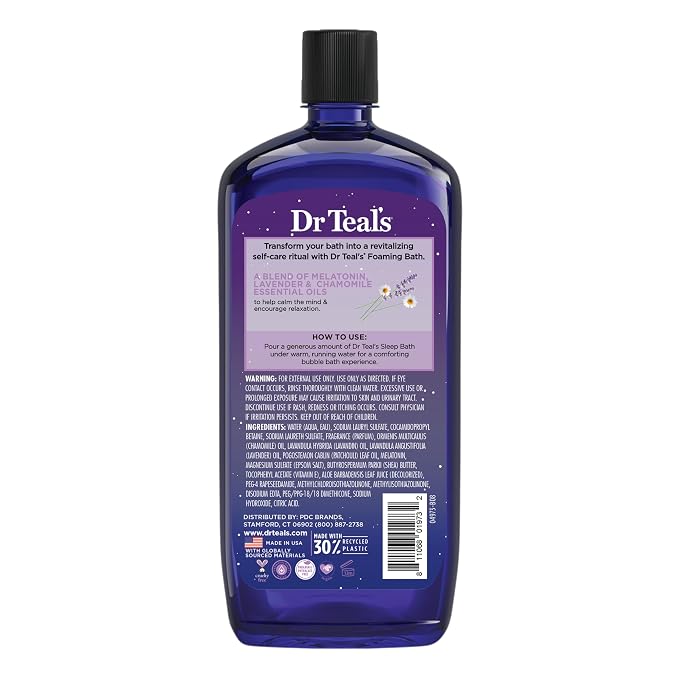 Dr Teal's Foaming Bath with Pure Epsom Salt, Melatonin Sleep Soak with Essential Oil Blend, 34 fl oz (Pack of 4)