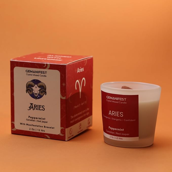 Aries Candle Gifts for Women Men Zodiac Crystal Candles with Aries Zodiac Bracelet for Manifestation Best Thoughtful Gifts for Christmas New Year Birthday Presents for Candle Lovers