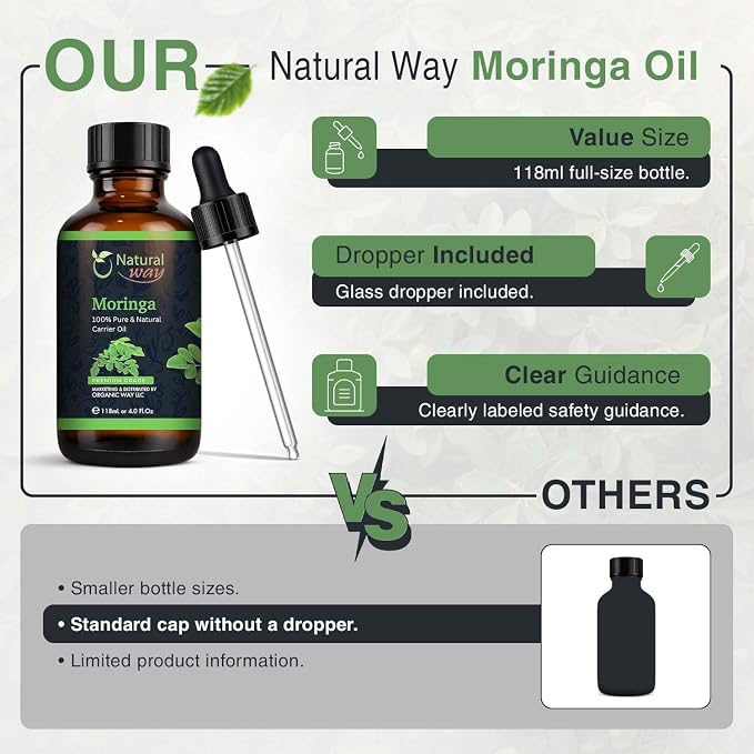 Moringa Carrier Oil for Face, Hair, Nails and Dry Skin | Natural Aroma Oil for Home Fragrance, DIY Beauty Blends & DIY Candle Making, Long Lasting Scent for Office, Bedroom Scent 4 Fl Oz (120 mL)