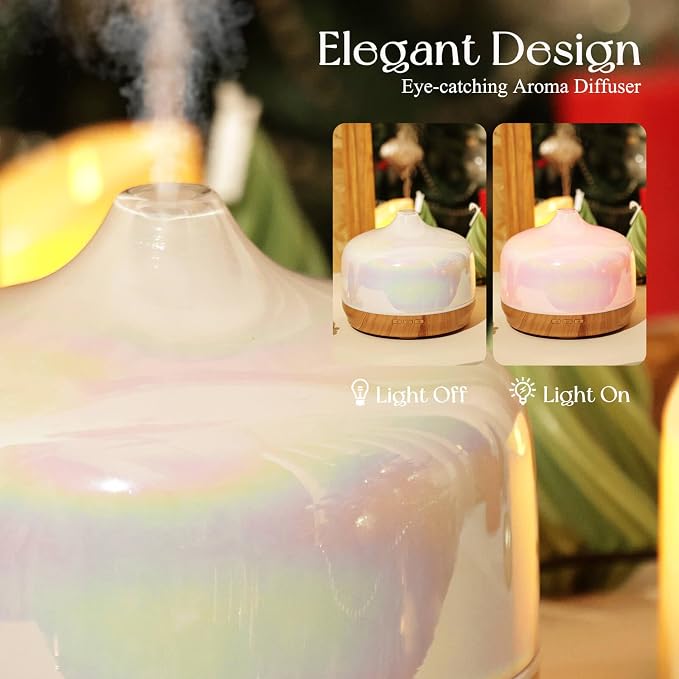 Porseme 500ml Glass Essential Oil Diffuser Aromatherapy Ultrasonic Cool Mist Humidifier 15-21 Running Hours Waterless Auto-Off Air Diffusers for Sleeping Yoga Working Spa(White Jade)