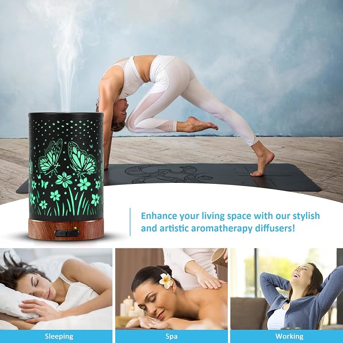 Essential Oil Diffuser - 150ML Metal Aromatherapy Diffuser for Essential Oils with 7 Colors Lights Gifts for Mom Auto Shut-Off & Ultrasonic Cool Mist Diffuser, Ambience for Home