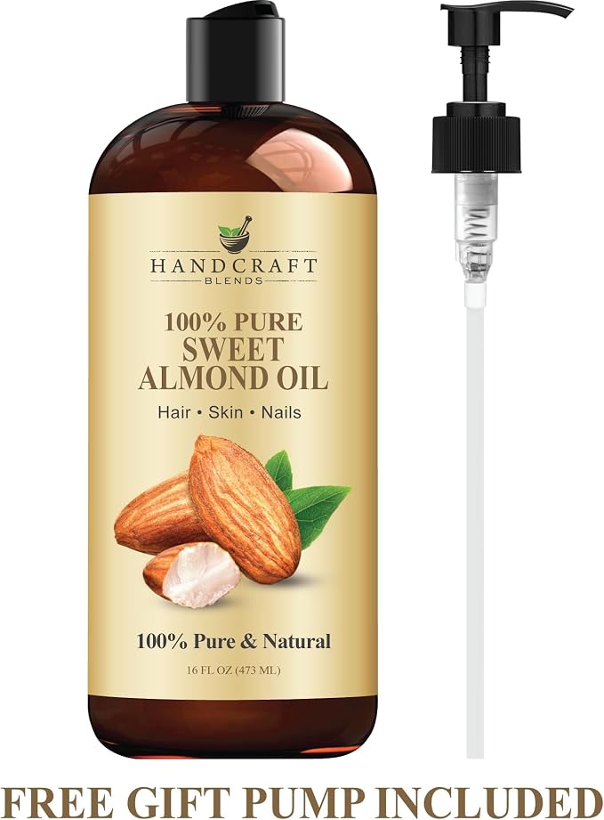 Handcraft Blends Sweet Almond Oil | 100% Pure and Natural | Bath & Body Oil | Premium Grade Carrier Oil | Skin | Hair | Body | Massage | Hexane-Free | 16 Fl Oz