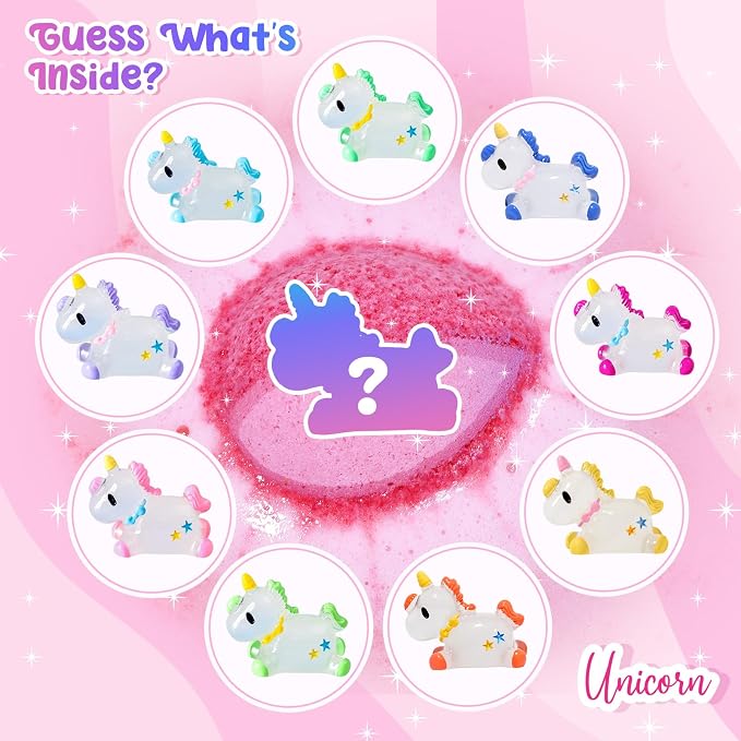 Unicorn Bath Bombs with Surprise Toys Inside, Gifts for Kids Girls | Natural Organic Gentle Bubble Bath, Birthday & Christmas Gift for Girls, Daughter, Granddaughter, Suitable for Kids Over 3+