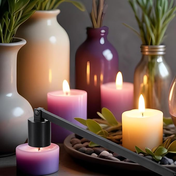 Candle Snuffer Stainless Steel Candle Snuffer Wicks Extinguisher Wick Flame Snuffers with Long Handle Straight Tube Snuffers for Putting Out Candles Flame (Black)