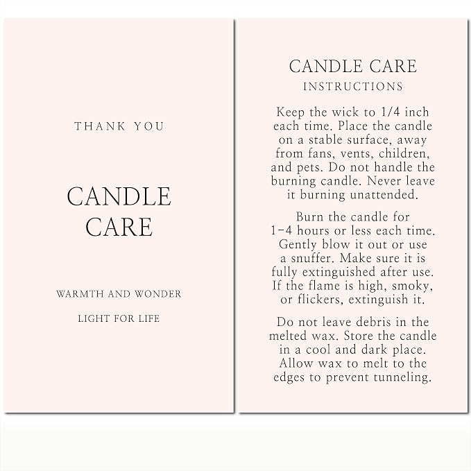 100 pack - Premium Handmade Candle Care Instruction Cards Beige 2x3.5 in, Small Business | Soy Bees Wax Melt, Candle Makers, Making Supplies Kit Set, Containers, Jars, Pot, Package