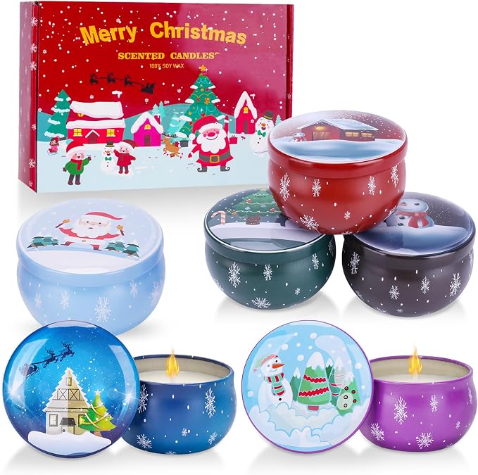 Christmas Candles Gift Set for Women, 3.5 oz Soy Scented Candles for Home Aromatherapy, 6 Pack