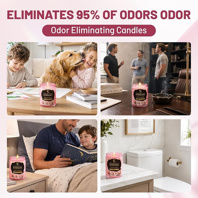 Rose Odor Eliminating Candles, Pet Scented Candles for Home, Single Wick Soy Candle Gifts for Women, Men, Ideal for Creating Relaxing Atmosphere, Over 50 Hours of Burn Time