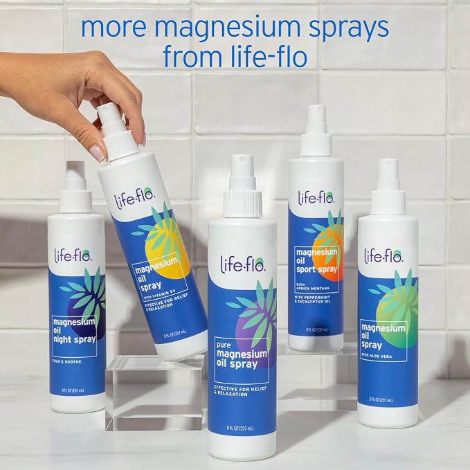 LIFE-FLO Magnesium Oil for Feet and Body - Topical Magnesium Spray Soothes Muscles, Joints When Massaged Into the Skin - Doubles as a Deodorant Spray or Bath Oil, Hypoallergenic, 8 Fl Oz
