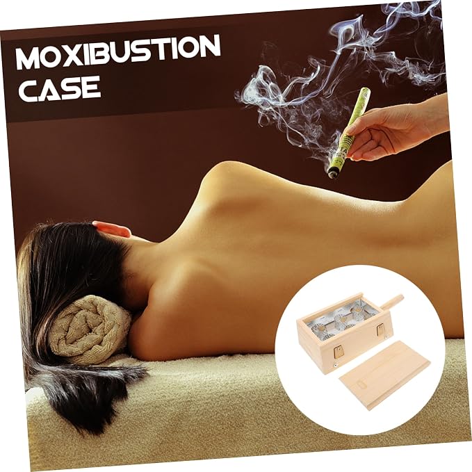 NOLITOY 2pcs Wooden Moxibustion Burner Box Portable Smokeless Moxibustion Case for Neck Back and Abdomen -Scald Design Six Stick Holder for Home Use
