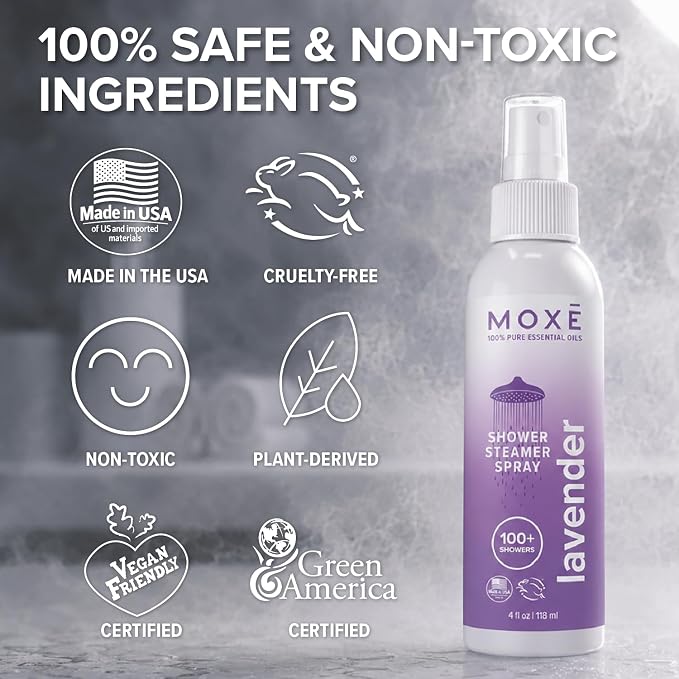 MOXE Shower Mist, Spa Steam Spray, Certified Natural Essential Oils, Aromatherapy, Tension Relief (Lavender, 4 Fl Oz (Pack of 1))…