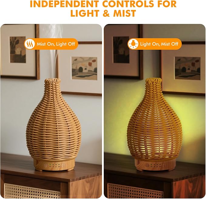Essential Oil Diffuser Diffuser -Aromatherapy Diffuser for Essential Oils with Timer and 7 Colors LED Light Ultrasonic Diffuser with Auto Shut-Off, Home Office Decor&Gift(Handwoven)