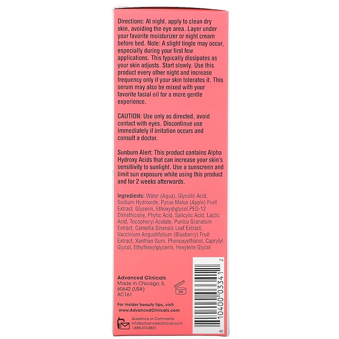 Advanced Clinicals Exfoliating 10% Glycolic Acid Serum For Face + Lactic Acid | Facial Exfoliant AHA + Salicylic Acid Serum To Improve Look Of Large Pores, Uneven Skin Tone, & Dark Spots, 1.75 FL Oz