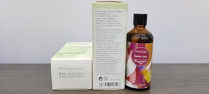 PHATOIL 3.38FL.OZ Bubble Gum Fragrance Oils for Aromatherapy, Essential Oils for Diffusers for Home, Perfect for Diffuser, DIY Candle and Soap Making, DIY Scented Products - 100ml