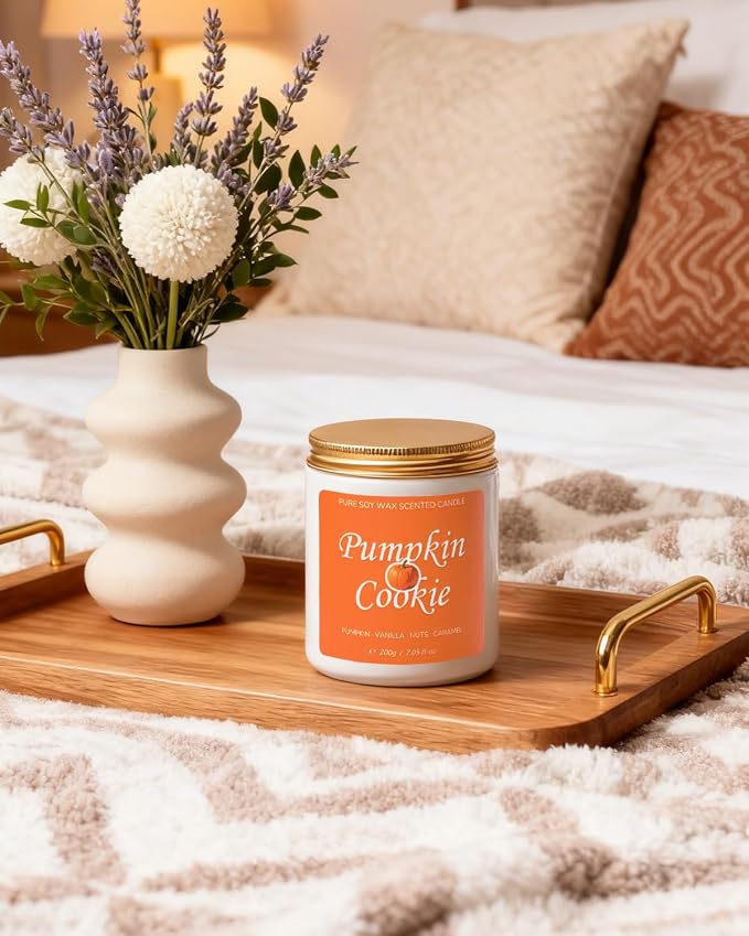 Fall Scented Candle for Home, Pumpkin Cookie 7.05 oz 40 Hour Burn Time, Long Lasting Soy Jar Candle, Gifts for Christmas, Halloween, Mother's Day, Inspirational Gifts for Women, Aromatherapy