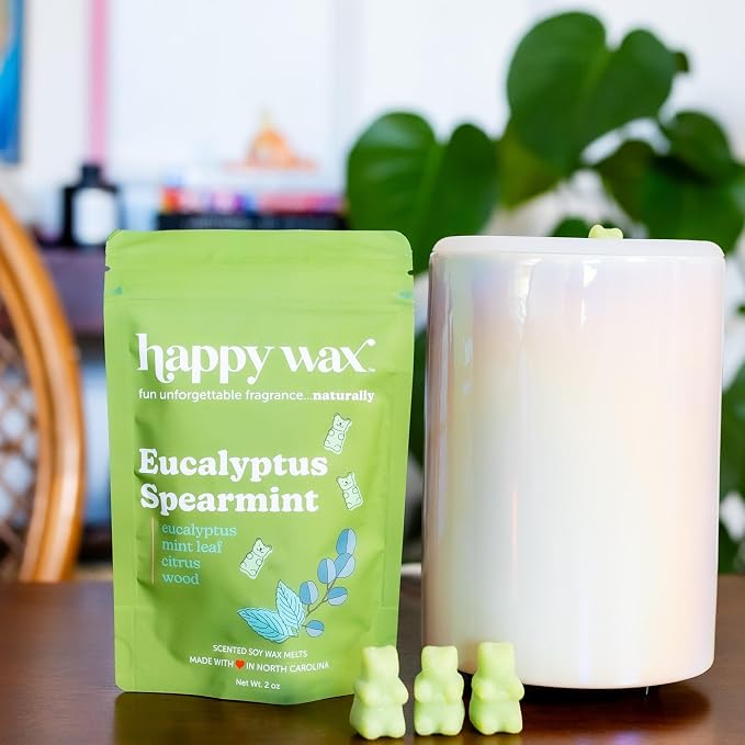 Happy Wax Eucalyptus Spearmint Scented Bear Wax Melts - Natural Strong Eucalyptus Scented Wax Melts Infused w/Essential Oils - Non Toxic Soy Wax for Warmers (8 oz Pouch)