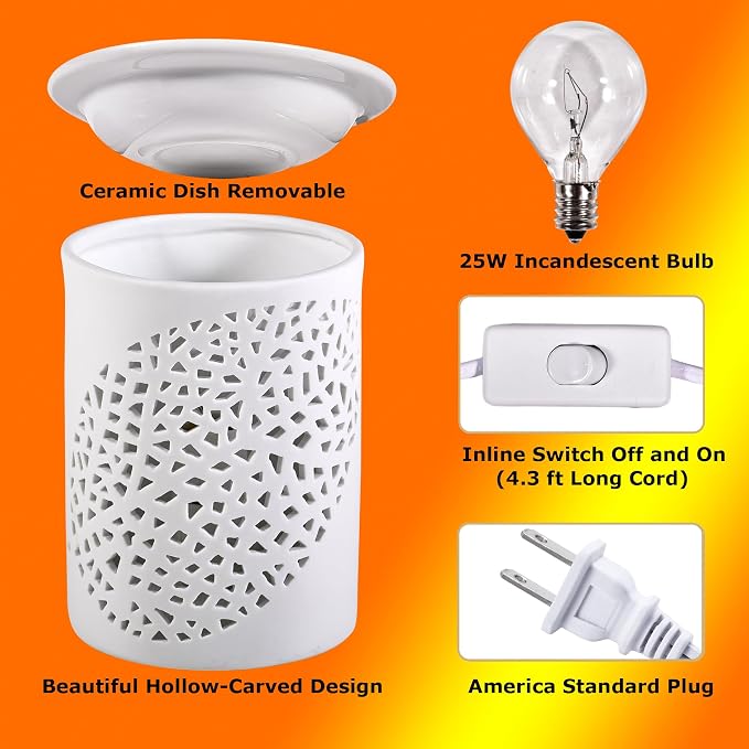 Ceramic Wax Melt Warmer, 3-in-1 Heater Removable Tray, Home Fragrance Wax Burner- Bedroom Living Room Decor, Spa, Ideal Gift for Valentines Mother's Day, Freeleaf