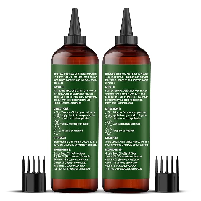 Botanic Hearth 100% Pure Tea Tree Hair Oil For Hair Growth & Hair Treatment Oils 6.7 Fl Oz, 2 Pack|Infused with coconut Oil|Hair Oil Repairs Dry Damaged Hair, Strengthening, Healthier| All Hair Types