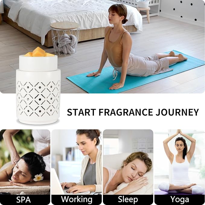 Ceramic Wax Melt Warmer,Candle Wax Warmer Night Light,2-in-1 Electric Wax Melter and Fragrance Warmer for Scented Candle Wax Burner Home Office Decor Valentine's Day Birthday Gifts(Diamond Mesh)