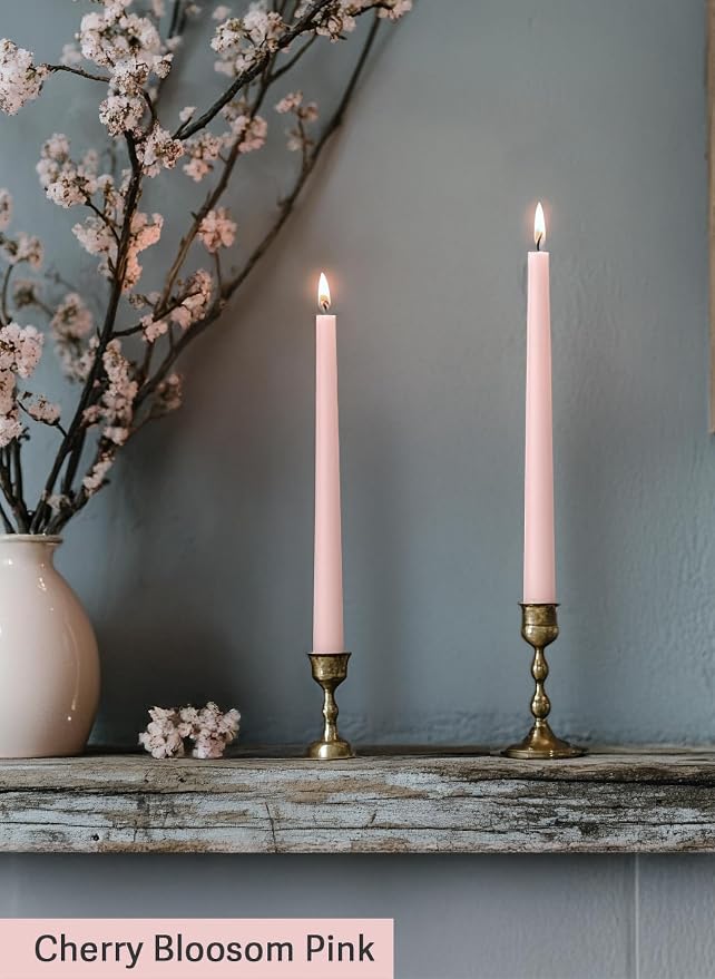 10" Classic Taper Candles, Pink Shades, 4-Pack, 7-8 Hours Long Burning, Unscented Tall Candlesticks