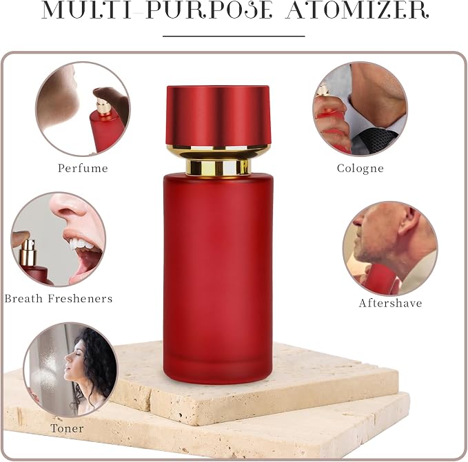 2pcs 50ml Glass Spray Bottle for Perfume,Refillable Travel Perfume Atomizer Bottles,Red Portable Cologne Atomizer Empty Bottle. (Red*2)