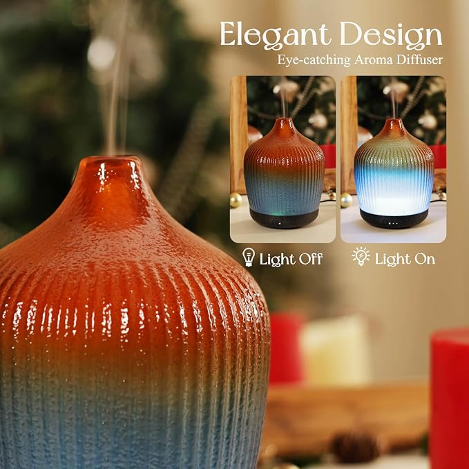 Porseme 280ml Essential Oil Diffuser, Ultrasonic Cool Mist Humidifier with Color Changing, Auto Shut-Off, 6-10 Running Hours, Aromatherapy Glass Diffusers for Home Bedroom, Office, Yoga (Yellow-Blue)