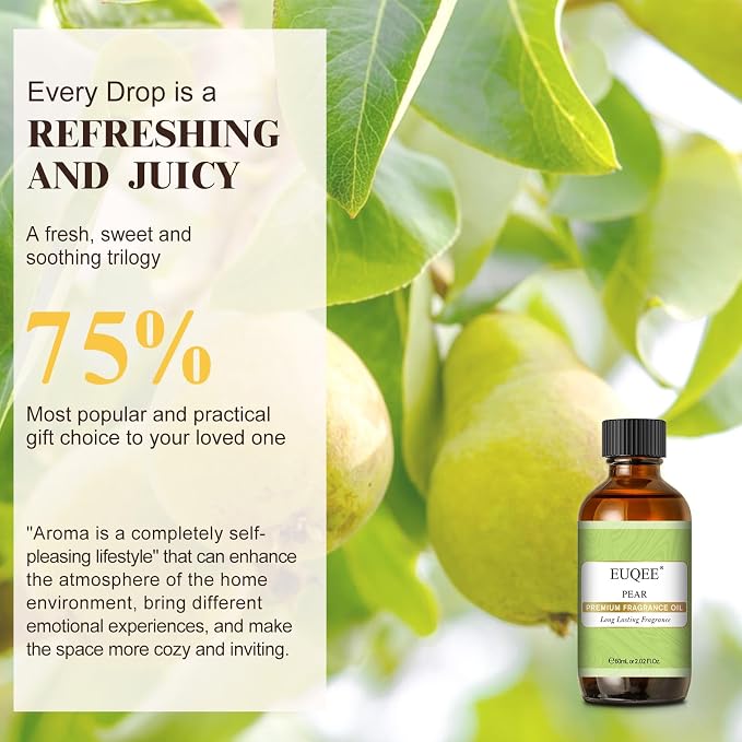 EUQEE Pear Fragrance Oil, Premium Fragrance Essential Oil 2.02 Fl oz for Soap Candle Making, Diffusers, Aromatherapy (60ml)