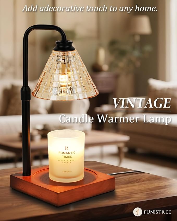 Funistree Vintage Candle Warmer Lamp with Timer Dimmer, Adjustable Height, Mothers Day Birthday Gifts for Women Mom, Valentines White Candle Lamp Warmer, Wax Warmer Lamp for Jar Candles with 2 Bulbs
