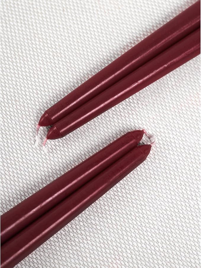 CANDWAX 12 inch Burgundy Taper Candle Pack of 4 - Unscented Smokeless Dripless Candlesticks - Candle Sticks for Party Décor, Christmas Home Decor, Dinner Table Centerpieces - Christmas Taper Candles