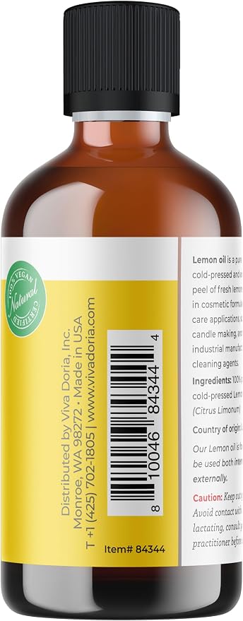 Viva Doria Lemon Essential Oil, 100% Pure, Natural Lemon Essential Oil, Undiluted, for Aromatherapy | Food Grade, 118 mL (4 Fluid Ounce)