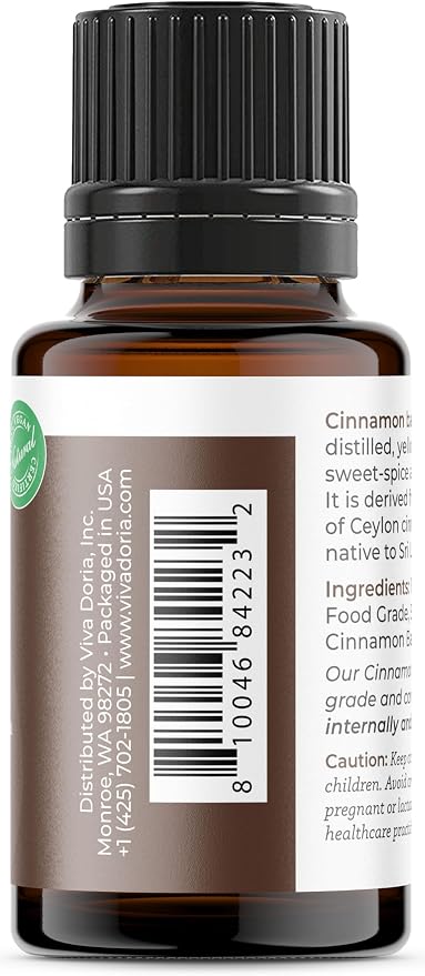Viva Doria Ceylon Cinnamon Bark Oil - 100% Pure, Natural, Undiluted, Food Grade Essential Oil, 15 mL (0.5 Fl Oz)