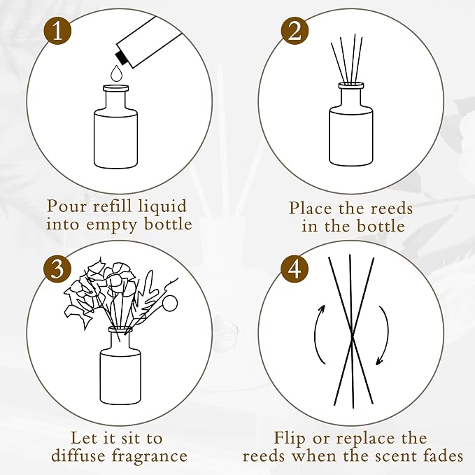 XEPTLE Amber Reed Diffuser for Home, Air Freshener, Woody Scent Diffuser with 5 Reeds for Bedroom Living Room Bathroom Dรฉcor, Orange Plum Rose with Honey Amber Vanilla & Sandalwood, 7.04oz, Black