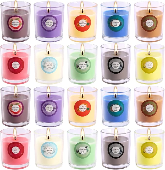 20 Pack Strong Scented Candles Gift Set with 10 Fragrances for Home and Women, Aromatherapy Soy Wax Glass Jar Candle