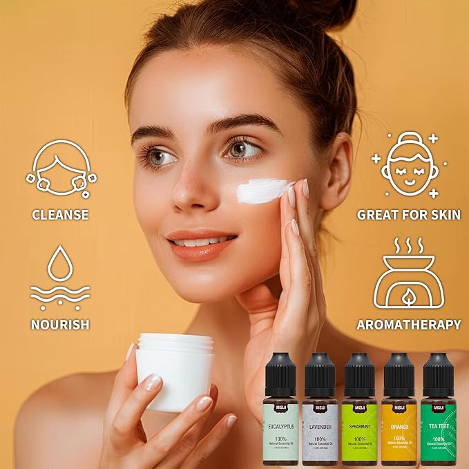 Essential Oils for Diffuser for Home, Top 5 Aromatherapy Oils,Candle&Soap Making,10ml(Orange, Lavender, Peppermint, Eucalyptus, Tea Tree)
