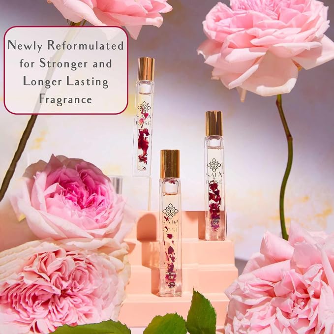 SAFA Rosé Organic Rose Oil Perfume Roller | Bulgarian Damask & Indian Rose Petals | 10 mL Long Lasting Perfume Oil for Women & Men | Non-Toxic, Alcohol-Free & Travel Friendly