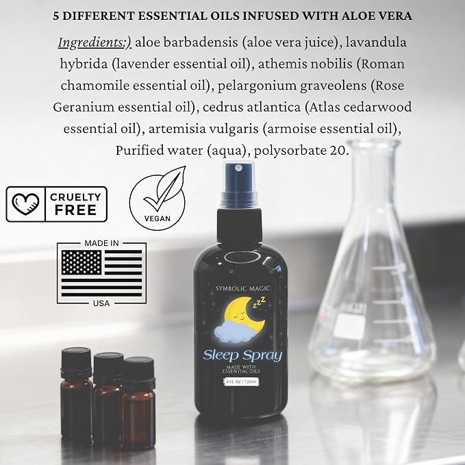 Symbolic Magic Sleep Spray – Calming Lavender and Essential Oils, Pillow Mist for Deep Sleeping, Aromatherapy, Calming Bedtime, Chamomile & Linen Spray for Relaxation and Peaceful Rest, 4oz