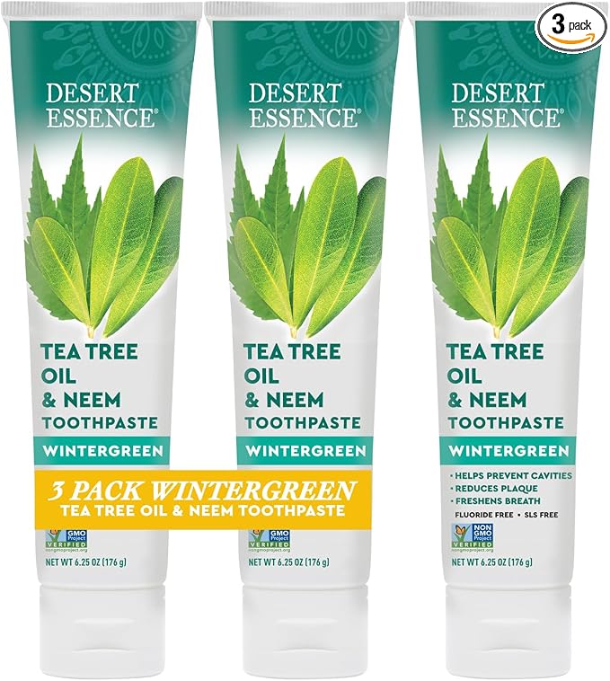 Desert Essence Natural Tea Tree Oil and Neem Toothpaste, Wintergreen,6.25 Oz, Pack of 3