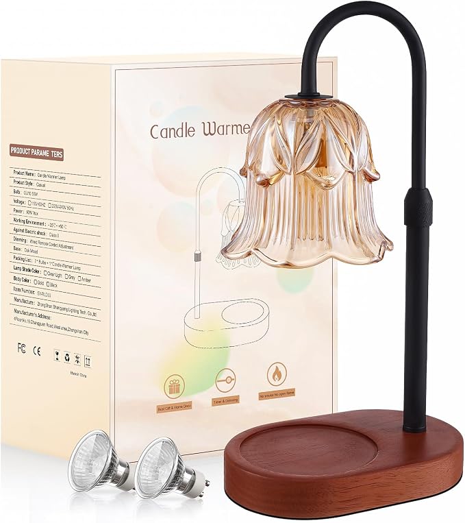 Candle Warmer Lamp Adjustable Timer Electric-Amber Flower Shaped Melting Wax Lamp