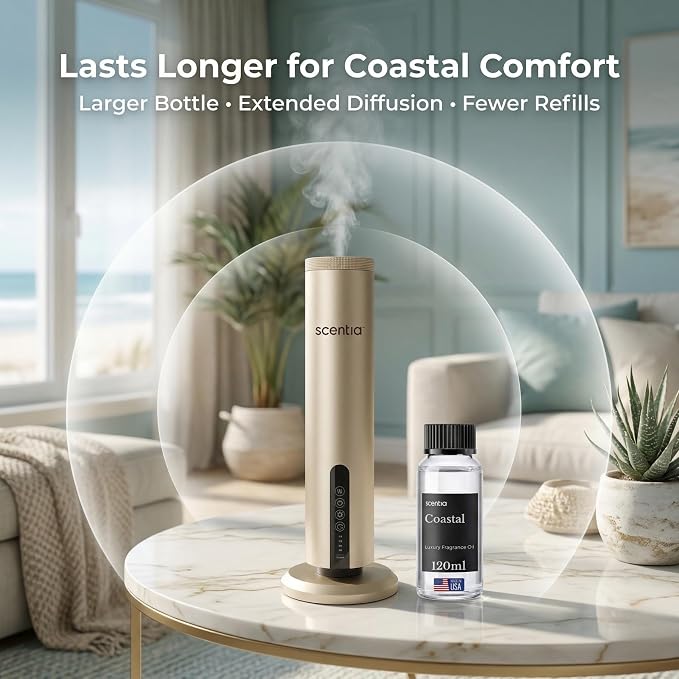 Scentia Coastal (Cabana) Diffuser Oil Refill – Hotel Fragrance Oil Inspired by 5-Star Spa – 120 mL – Jasmine, Bergamot & Sea Breeze Long-Lasting Scent for Ultrasonic & Waterless Diffusers, Made in USA