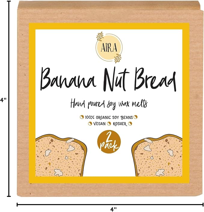 Aira Soy Wax Melt - Organic, Vegan, Kosher, Scented Soy Wax Cubes w/Essential Oil Blends - No Chemical 100% Soy Tart for Electric/Tealight Melters - Hand-Poured Soy Tarts - Banana Nut Bread - 2 Pack