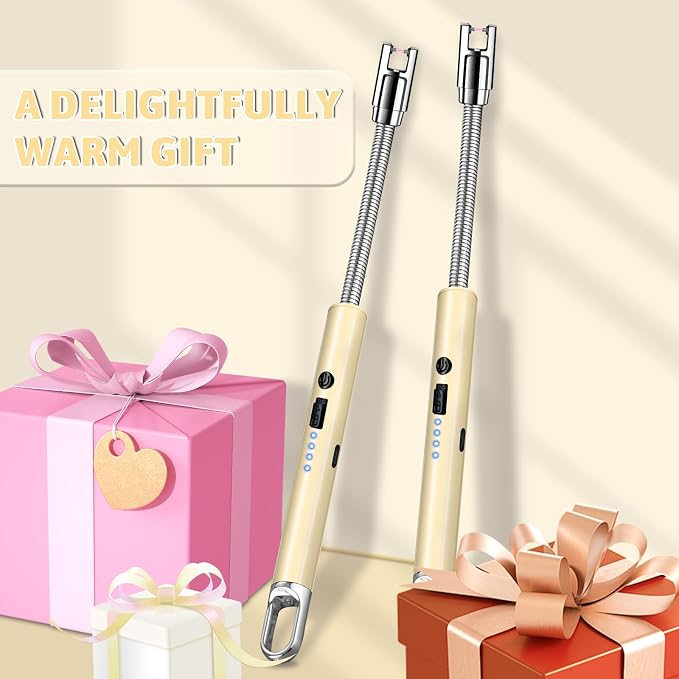 2 Pack Electric Candle Lighters, USB Rechargeable Lighter with Windproof Flameless & Extended Handle, Suitable for Candles, BBQ, Camping, Gas Stove, Festivals Gift (Gold, 2 Packs-A)