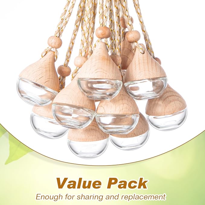 BBTO 50 Pcs Hanging Car Air Freshener Car Diffuser Bottles Empty Glass Perfume Bottle Freshener Diffuser Bottle Pendant for Essential Oil Fragrance Aromatherapy Ornament(Water Drop)