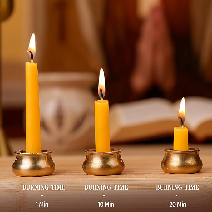 20 Minute Beeswax Meditation Candles, 40 Pack Dripless Beeswax Candles with Brass Candle Holders, Prayer Candle Gift for Yoga Relaxation